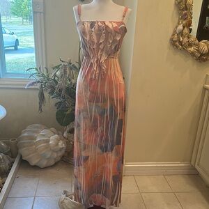 Orange Pink Maxi Sundress with Spaghetti Straps